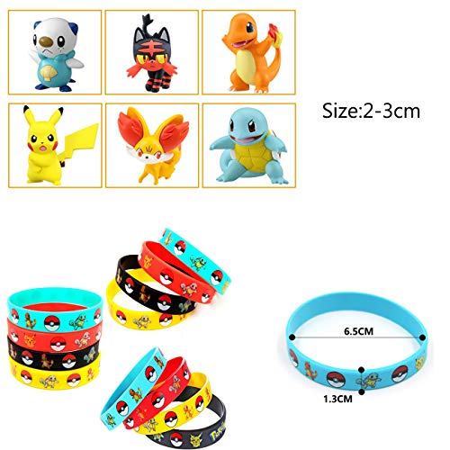 YAOJIN 24 Piezas Pokemon Monster Mini Figur, 12 Pokemon Pulsera de Silicona, 50 Piezas Pokémon Pegatinas,6 Piezas Pokémon Llavero Pokemon Pikachu Fiesta para Niños Decoraciones Suministros