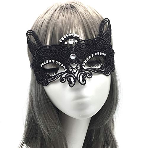 YAZILIND Encaje Rhinestone Elf Halloween Masquerade Disfraces Fiesta máscara Mardi Gras Noche Prom Fiesta máscaras (Plata)