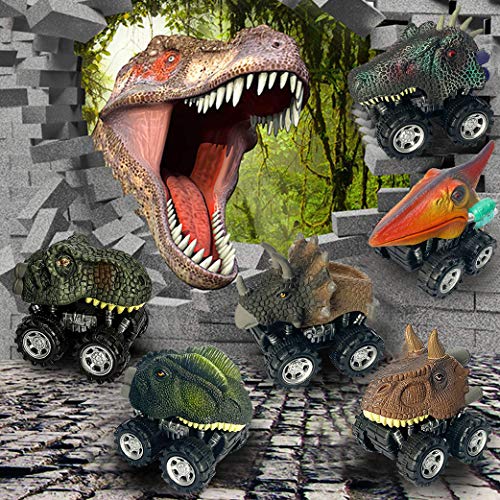 Yeelan 6 unids Tire hacia atrás Dinosaur Cars Dino Truck Toy Mini Dragon Animal Vehículo con Rueda Creativa para niños/Niños/Niño pequeño (5x6x7cm / 2x2.4x2.8in, tamaño pequeño)