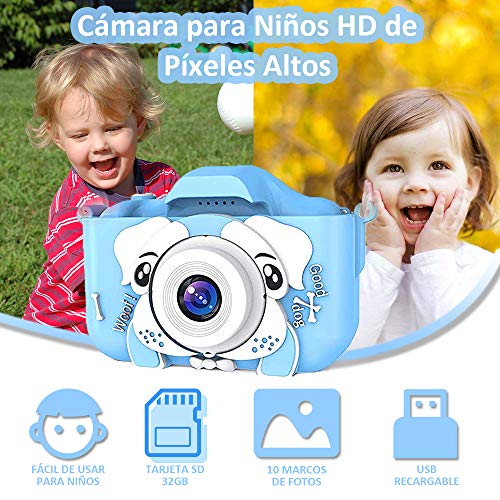 Yicente Cámara para Niños 1080P HD Fotos Cámara Juguete para Niños Selfie Video Cámara Infantil Regalos Cumpleaños para Niños con Tarjeta TF 32GB Cámara para Niños Recargable Regalos para Navidad