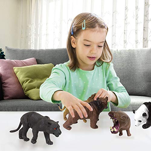 YIJIAOYUN 12 Piezas de plástico Educativo Animales del Bosque Juego de Juguete de Figuras para niños, niñas, Que Incluyen Leones, Tigres, gorilas, Pandas, panteras, Lobos