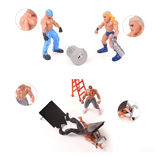 YIJIAOYUN Wrestling Figuren, Wrestling-Spielset enthält 1 Ring, 12 Miniatur-Action-Wrestling-Spieler und mehrere realistische Accessoires für Kinder