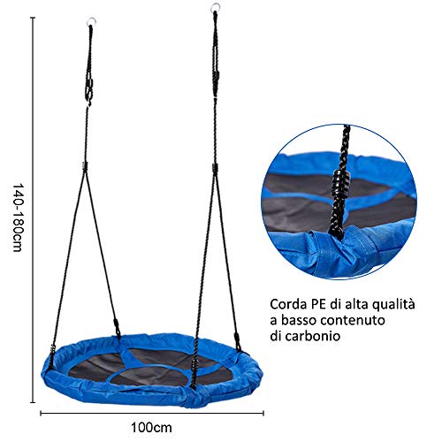 YOLEO Columpio de Jardín para Niños, Columpio Redondo Arbol para Niños al Aire Libre, Altura Ajustable, Tela Oxford, Carga Máxima 150KG para hasta 3 niños, Azul