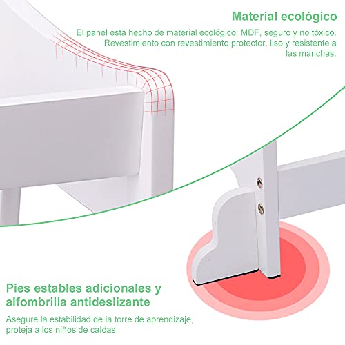 YOLEO Torre Aprendizaje Transformer, Torre Montessori para niños y bebés, Plegable Learning Tower con Pizarra Blanca y Negra magnéticas, Blanco - Madera