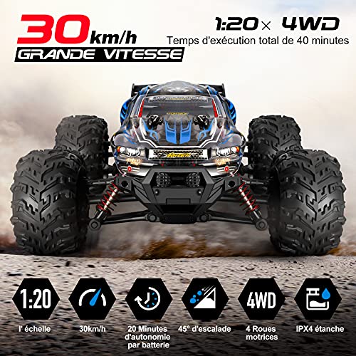 YONCHER YC100 Coche Teledirigido, 1:20 Offroad 4WD RC Coche con 30 Kmh , 2.4GHz Crawler Camiones de Control Remoto Juguete con 2 Baterías 40min Tiempo de Juego, Regalo para Niños y Adultos