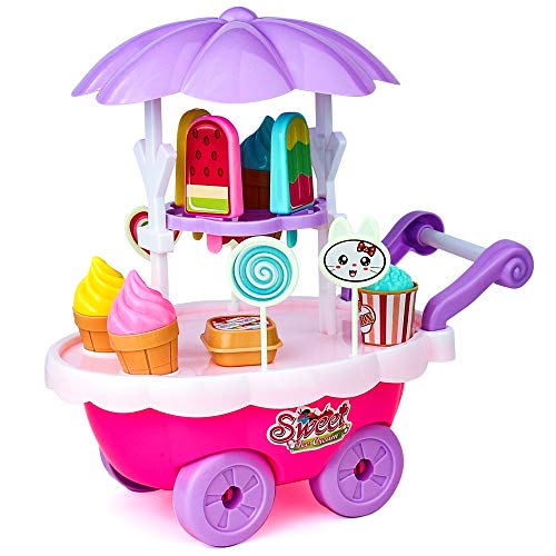 yoptote Carrito Helados Juguetes Accesorios Cocina Comida Juguetes Carrito de Cocina Juego de Simulacion Pare Niños Niñas 3 4 5 Años