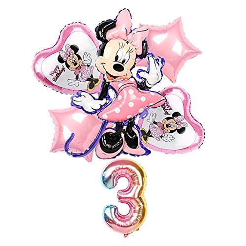 YSJSPKK Globos 6 unids Mickey Minnie Mouse Globos Mickey Mouse Cumpleaños Fiesta Decoaciones Baby Shower 32 Pulgadas Número Globo Kid (Color : Minnie 3)