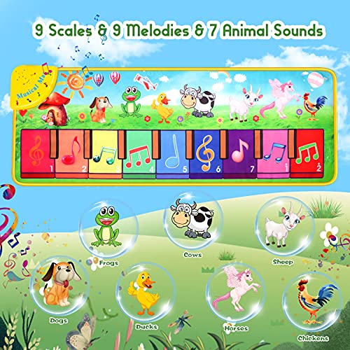 Ysoazgle Kids Musical Mats, Musical Toys Kids Piano Keyboard Floor Dance Mat Carpet Animal Blanket Antiskid Touch Playmat with 25 Music Sounds for Early Learning Education Toys Girls Boys Toddlers