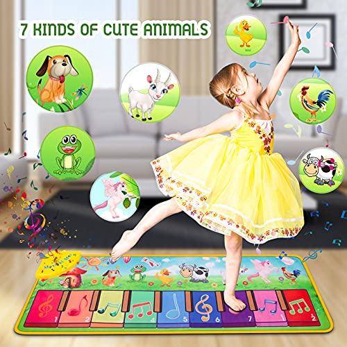 Ysoazgle Kids Musical Mats, Musical Toys Kids Piano Keyboard Floor Dance Mat Carpet Animal Blanket Antiskid Touch Playmat with 25 Music Sounds for Early Learning Education Toys Girls Boys Toddlers