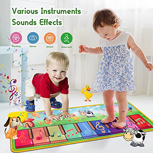 Ysoazgle Kids Musical Mats, Musical Toys Kids Piano Keyboard Floor Dance Mat Carpet Animal Blanket Antiskid Touch Playmat with 25 Music Sounds for Early Learning Education Toys Girls Boys Toddlers