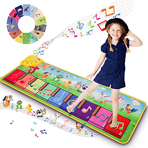 Ysoazgle Kids Musical Mats, Musical Toys Kids Piano Keyboard Floor Dance Mat Carpet Animal Blanket Antiskid Touch Playmat with 25 Music Sounds for Early Learning Education Toys Girls Boys Toddlers