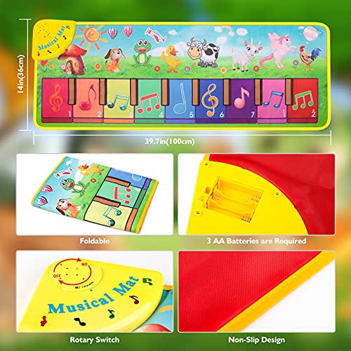 Ysoazgle Kids Musical Mats, Musical Toys Kids Piano Keyboard Floor Dance Mat Carpet Animal Blanket Antiskid Touch Playmat with 25 Music Sounds for Early Learning Education Toys Girls Boys Toddlers