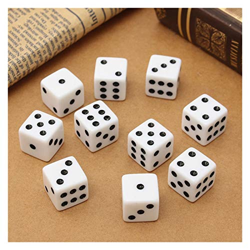 YUANLIN Dados Mejor Promoción 100 PCS Plástico Blanco 8mm Dados de Juego Estándar de Seis Lados Decider Die RPG para Fiestas de cumpleaños Chuchería de Juguete dcc Dados