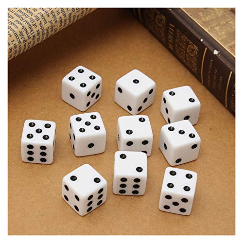 YUANLIN Dados Mejor Promoción 100 PCS Plástico Blanco 8mm Dados de Juego Estándar de Seis Lados Decider Die RPG para Fiestas de cumpleaños Chuchería de Juguete dcc Dados