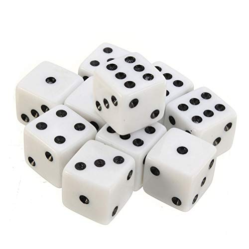 YUANLIN Dados Mejor Promoción 100 PCS Plástico Blanco 8mm Dados de Juego Estándar de Seis Lados Decider Die RPG para Fiestas de cumpleaños Chuchería de Juguete dcc Dados