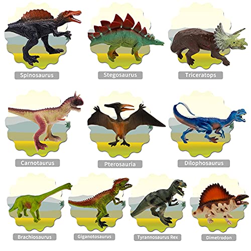 YUNKE Figura de Juguete de Dinosaurio, 22 Piezas para Niños, Juego Realista de Dinosaurio, Aprendizaje Educativo Regalo de Dinosaurio con Tapete de Juego y árboles, T-Rex, Triceratops, Pterosaurio