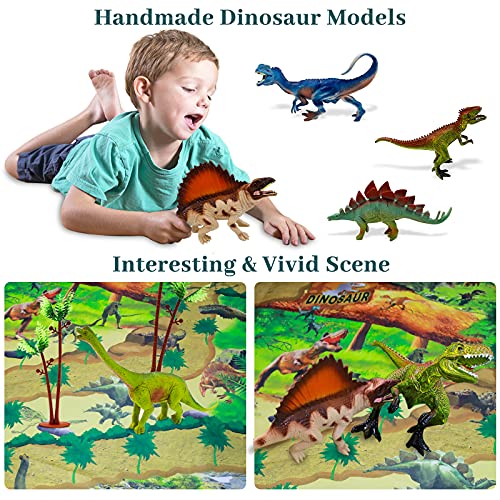 YUNKE Figura de Juguete de Dinosaurio, 22 Piezas para Niños, Juego Realista de Dinosaurio, Aprendizaje Educativo Regalo de Dinosaurio con Tapete de Juego y árboles, T-Rex, Triceratops, Pterosaurio