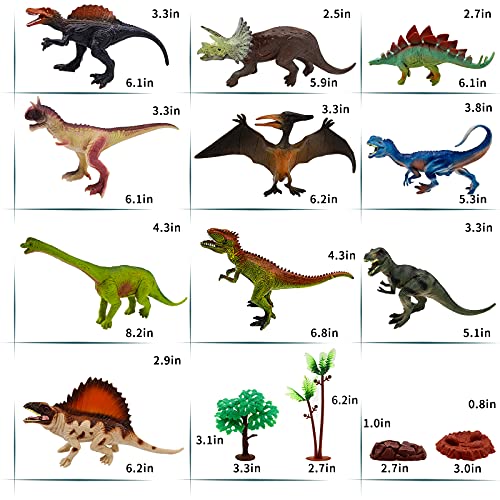 YUNKE Figura de Juguete de Dinosaurio, 22 Piezas para Niños, Juego Realista de Dinosaurio, Aprendizaje Educativo Regalo de Dinosaurio con Tapete de Juego y árboles, T-Rex, Triceratops, Pterosaurio