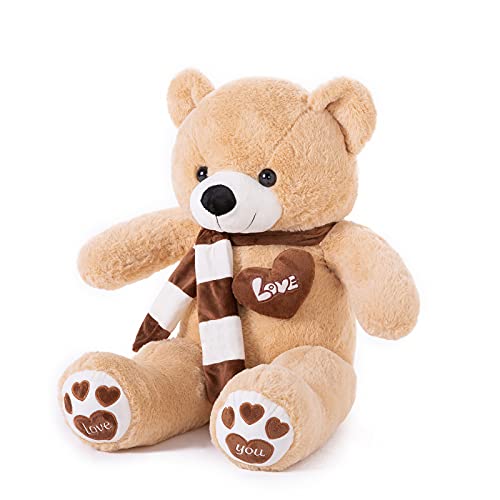 YunNasi Oso de Peluche Grande Animales de Peluche Juguetes Oso Suave con Bufanda Cojín de Felpa Teddy (Marrón Claro, Medio)