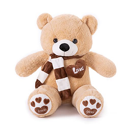 YunNasi Oso de Peluche Grande Animales de Peluche Juguetes Oso Suave con Bufanda Cojín de Felpa Teddy (Marrón Claro, Medio)