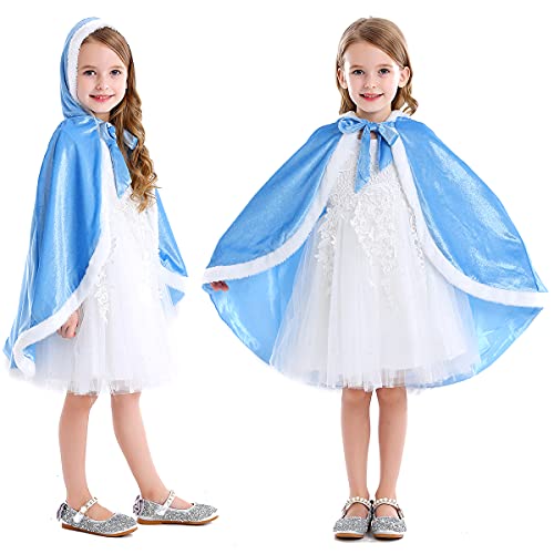 ZaisuiFun Capa Princesa Niñas con Capucha para Disfraz de Carnaval Cosplay Halloween Fiesta Navidad, Azul, 116-122(Etiqueta 120)