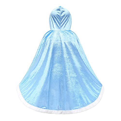 ZaisuiFun Capa Princesa Niñas con Capucha para Disfraz de Carnaval Cosplay Halloween Fiesta Navidad, Azul, 116-122(Etiqueta 120)