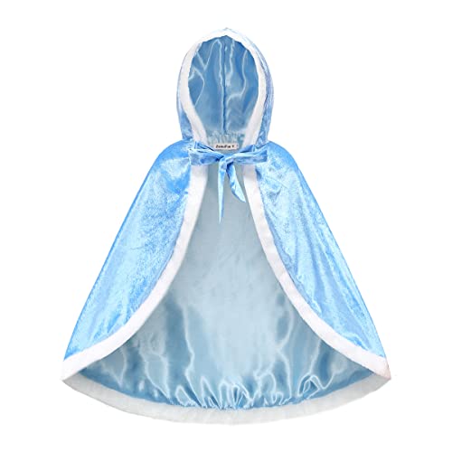 ZaisuiFun Capa Princesa Niñas con Capucha para Disfraz de Carnaval Cosplay Halloween Fiesta Navidad, Azul, 116-122(Etiqueta 120)