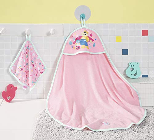 Zapf Creation 827444 BABY born Bath - Toalla con Capucha y Esponja para muñecas (4 Piezas), Color Rosa