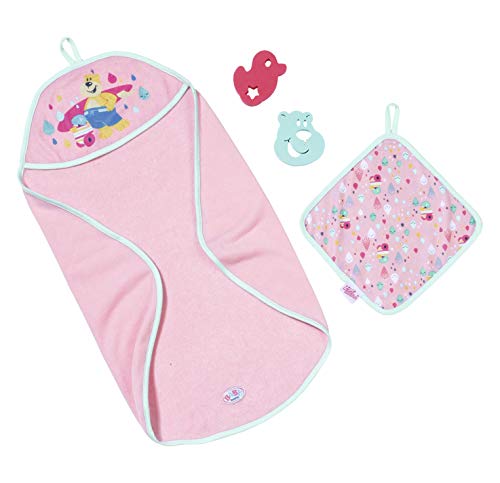 Zapf Creation 827444 BABY born Bath - Toalla con Capucha y Esponja para muñecas (4 Piezas), Color Rosa