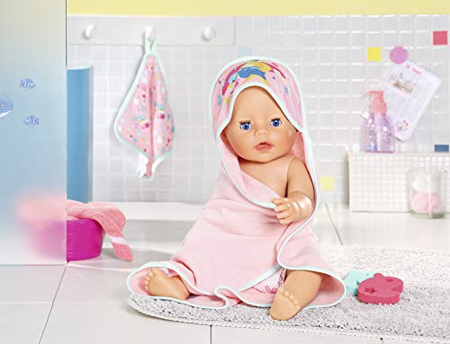 Zapf Creation 827444 BABY born Bath - Toalla con Capucha y Esponja para muñecas (4 Piezas), Color Rosa