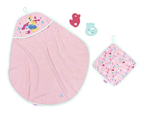 Zapf Creation 827444 BABY born Bath - Toalla con Capucha y Esponja para muñecas (4 Piezas), Color Rosa