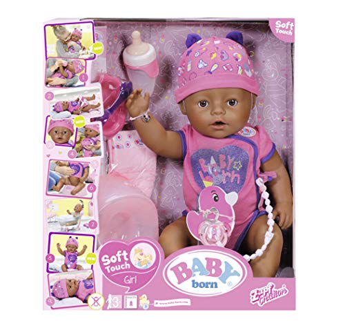 Zapf Creation BABY born Soft Touch-Girl 824382 - Muñeca Interactiva con Ojos Marrones