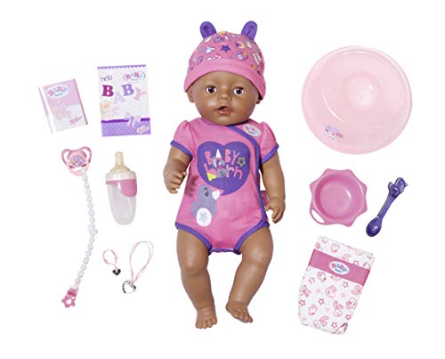 Zapf Creation BABY born Soft Touch-Girl 824382 - Muñeca Interactiva con Ojos Marrones