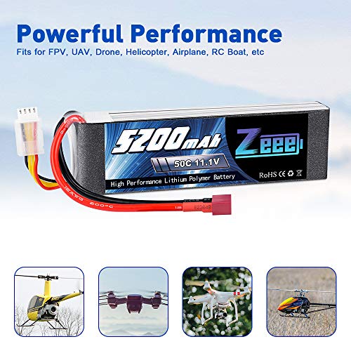 Zeee 3S - Batería LiPo (11,1 V, 50 C, 5200 mAh, con conector Deans T para coche teledirigido, avión teledirigido, helicóptero teledirigido, hobby RC (2 paquetes)