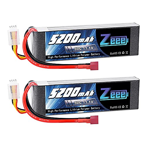 Zeee 3S - Batería LiPo (11,1 V, 50 C, 5200 mAh, con conector Deans T para coche teledirigido, avión teledirigido, helicóptero teledirigido, hobby RC (2 paquetes)