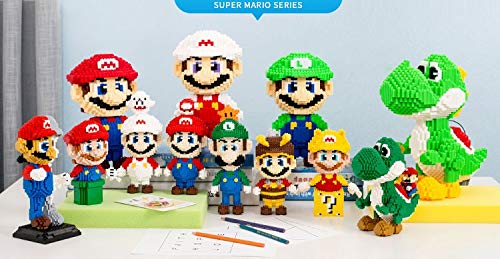 Zenghh Juego 3D Pixel bloques de juguete de color rojo pantalones vaqueros blancos Modelo Mario figura de dibujos animados verde Luigi Mario y setas Nano sistema del bloque DIY juguetes educativos Com