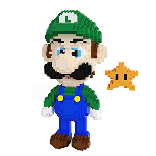 Zenghh Juego 3D Pixel bloques de juguete de color rojo pantalones vaqueros blancos Modelo Mario figura de dibujos animados verde Luigi Mario y setas Nano sistema del bloque DIY juguetes educativos Com