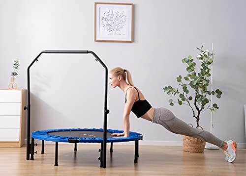 Zenph Trampolín Fitness, trampolín Plegable con pasamanos Ajustable, Cubierta silenciosa de protección del Medio Ambiente para pies, Carga máxima de 150 kg