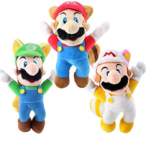 ZHTY Super Mary Plush 3pcs / Lot 20cm 3 Estilos Super Mario 3D Land Land Peluche Toys Mario Luigi Cosplay Mapache Cat Fox Animals Soft Relleno Muñecas Regalos para niños Song