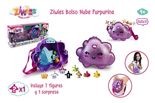 ZIWIES- Bolso Nube Purpurina y 8 figuritas coleccionables, niñas de 4 a 8 Años (Famosa 700015603)