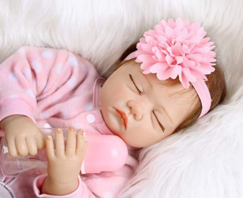 ZIYIUI 22 Pulgadas 55cm Muñeca Bebé Realista Reborn Silicona Reborn Muñecos Bebé Recién Baby Doll Bebe Nacido Reborn Niña Ojos Cerrados Navidad Regalo de Juguete