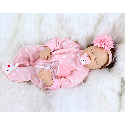 ZIYIUI 22 Pulgadas 55cm Muñeca Bebé Realista Reborn Silicona Reborn Muñecos Bebé Recién Baby Doll Bebe Nacido Reborn Niña Ojos Cerrados Navidad Regalo de Juguete