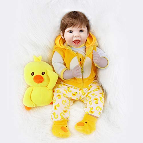 ZIYIUI 22pulgadas 55cm Bebes Reborn Silicona Muñecas Niños Recien Nacidos Niño Reales Baby Dolls Realista Toddler Verdadero Originales Ojos Abiertos Reborn Girls Juguete Regalo de Cumpleaños