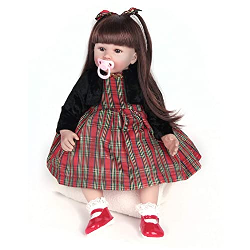 ZIYIUI Muñecas De Juguete Realistas De Vinilo De Silicona Suave 60 cm 24 " Muñeca Reborn Hecho A Mano Pelo Largo Muñeca Niña Confort El Pezón Magnético Regalos De Cumpleaños Infantiles