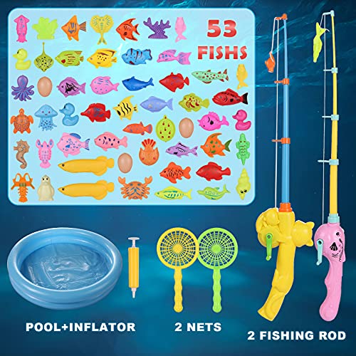 ZWOOS Juguete de Pesca para Niño 60 Piezas Juguete de Pesca Magnético con Caña Flotando Peces y Tarjeta para NiñosJuego de Pesca para Baño y Deportes al Aire Libre para Bebe (60pcs)