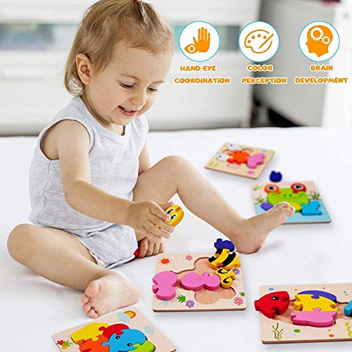 ZWOOS Puzzles de Madera Juguetes Bebes 4 Piezas De Madera Rompecabezas Set Colorido Rompecabezas de Animales Juguetes niños 1 2 3 4 años，Regalo Educativo Preescolar de Aprendizaje temprano para niños