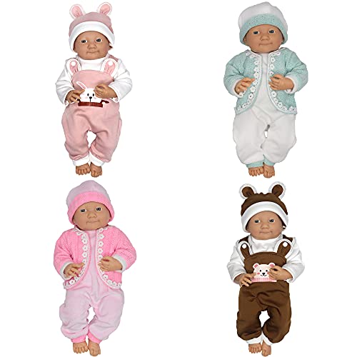 ZWOOS Ropa de Muñeca Bebé para New Born Baby Doll, Adorable Traje con Sombrero para Muñecas 35-43 cm, Paquete de 4