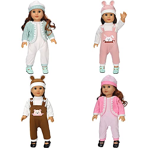 ZWOOS Ropa de Muñeca Bebé para New Born Baby Doll, Adorable Traje con Sombrero para Muñecas 35-43 cm, Paquete de 4