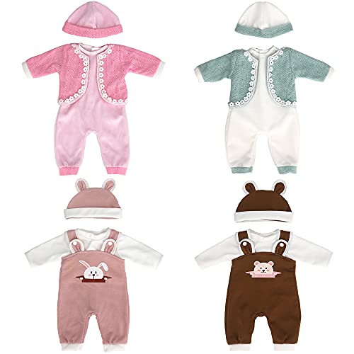 ZWOOS Ropa de Muñeca Bebé para New Born Baby Doll, Adorable Traje con Sombrero para Muñecas 35-43 cm, Paquete de 4