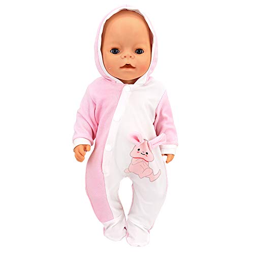 ZWOOS Ropa para Muñecos bebé, Pijama con Capucha para Muñecas 35-43 cm (Conejo Rosa)